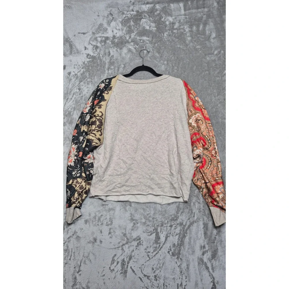 Free People Mixed Print Balloon Sleeve Sweatshirt Heather Grey Floral Paisley S